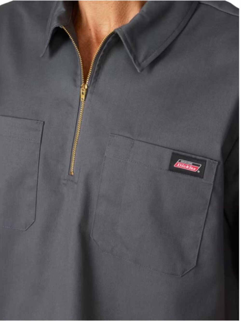 Genuine Dickies Men's Large 1/4 Zip Short Sleeve Workwear Shirt Charcoal Grey - Picture 2 of 4